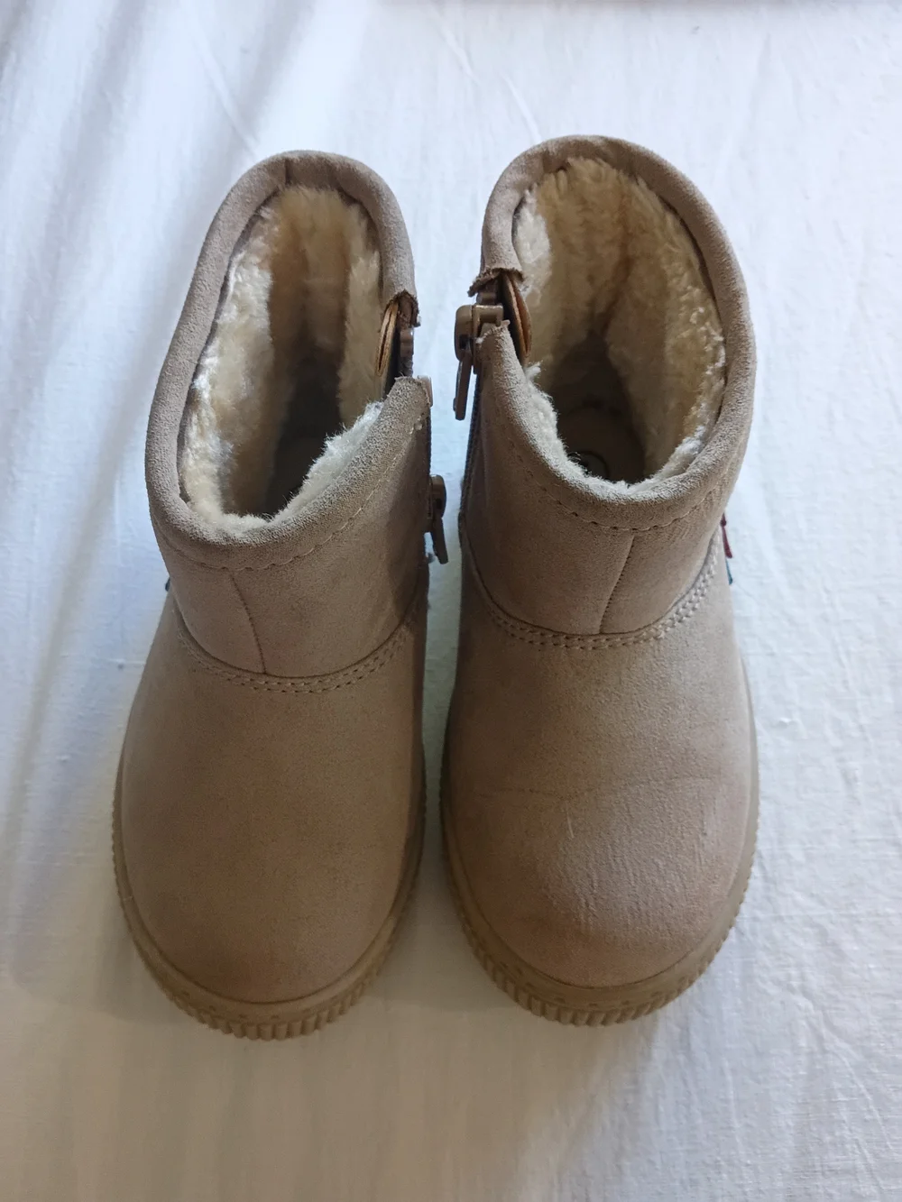 Cat & Jack Beige Suede-Look Kids Boots with Teal Dinosaur